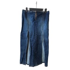 Bisou Bisou by Michele Bohbot Denim Midi Skirt Size 4 Blue Front Slit High Waist